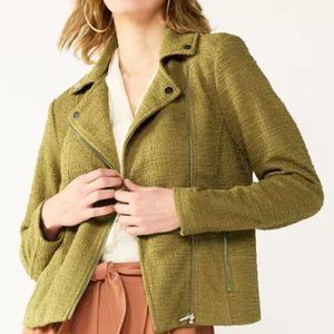 Nine West Size Medium Textured Knit Moto Jacket in Sergio Green